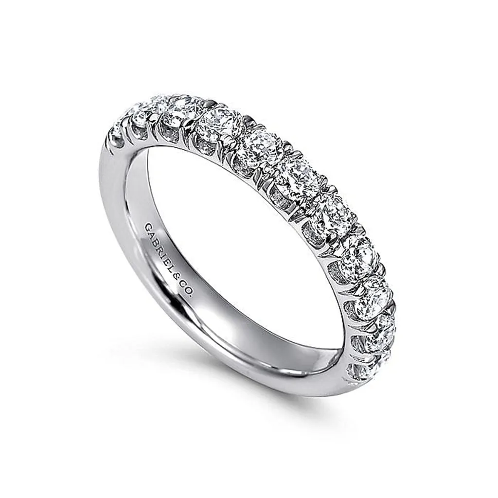 14K White Gold 11 Stone French Pavé Diamond Wedding Band