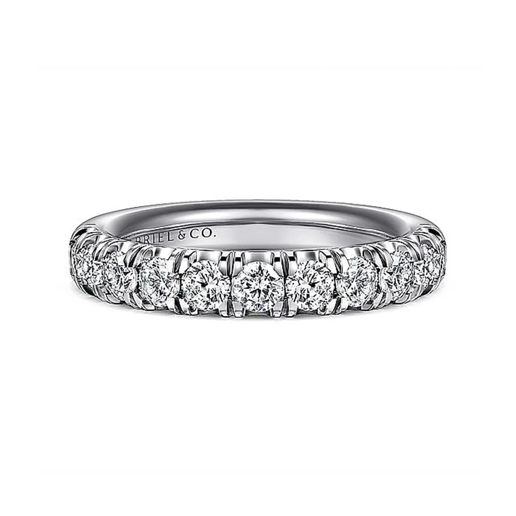 14K White Gold 11 Stone French Pavé Diamond Wedding Band