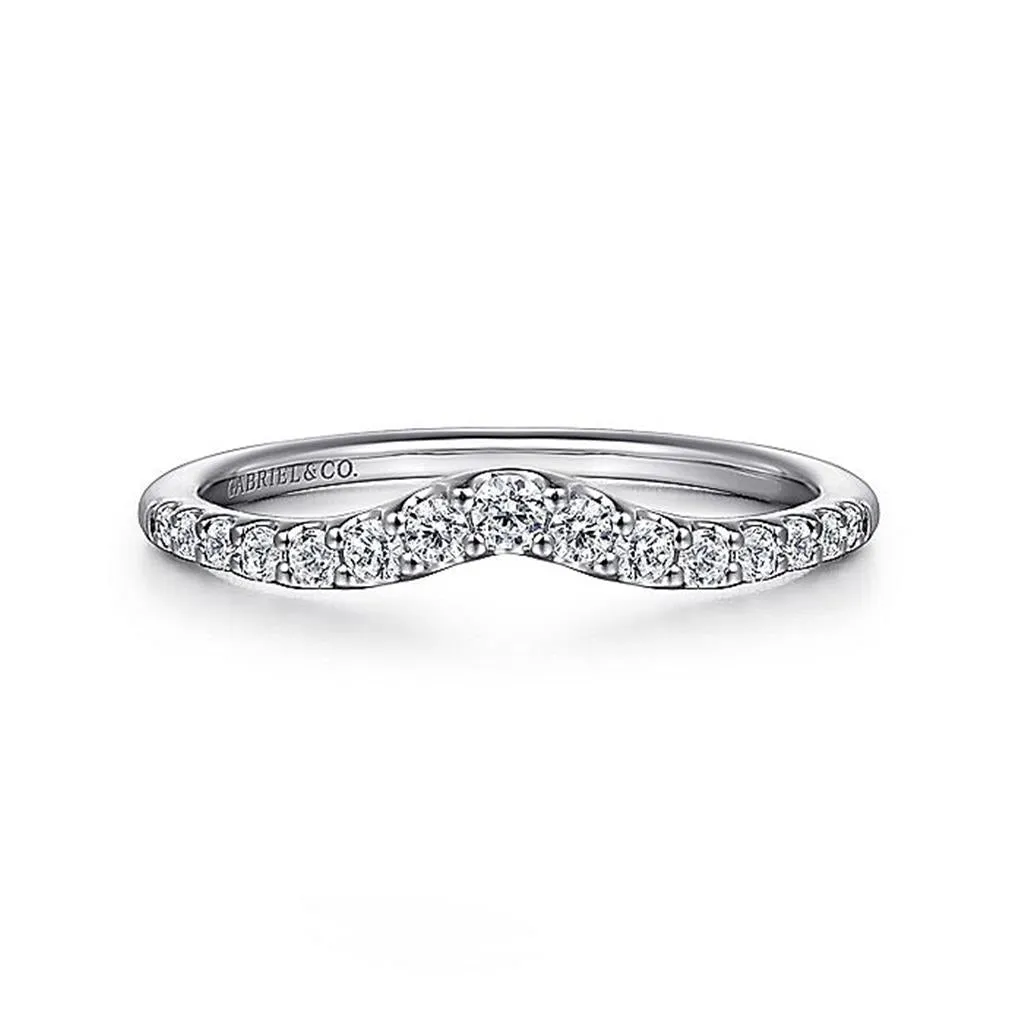 14K White Gold Curved Diamond Anniversary Band