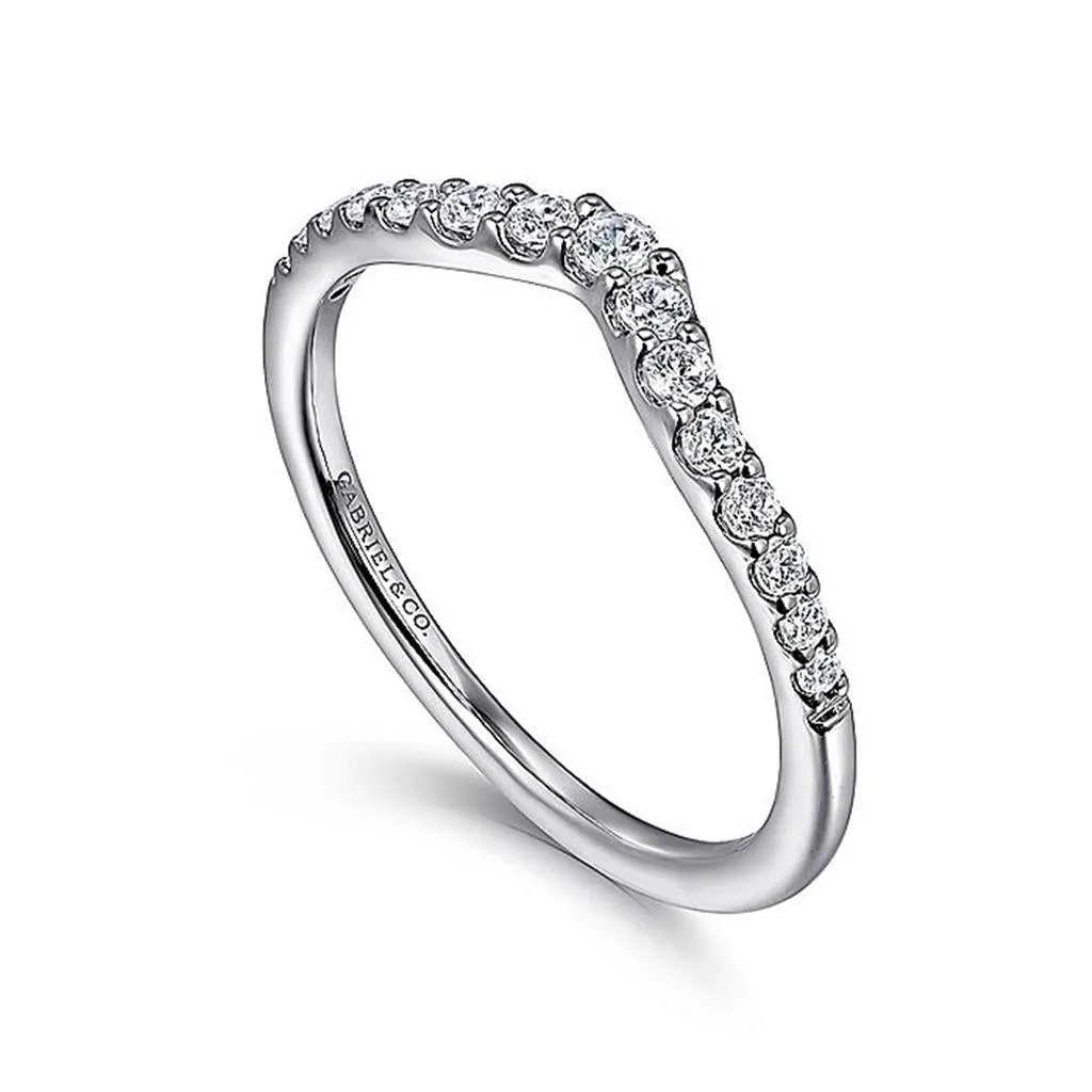 14K White Gold Curved Diamond Anniversary Band