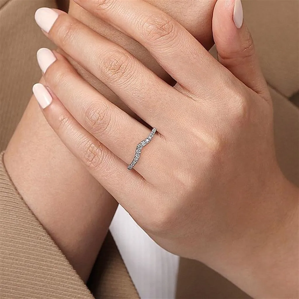 14K White Gold Curved Diamond Anniversary Band