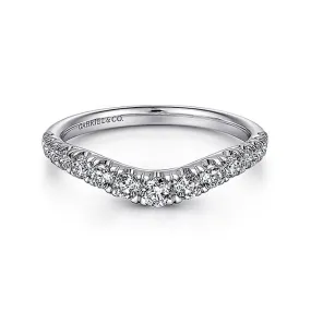 14K White Gold Curved French Pavé Set Diamond Wedding Band