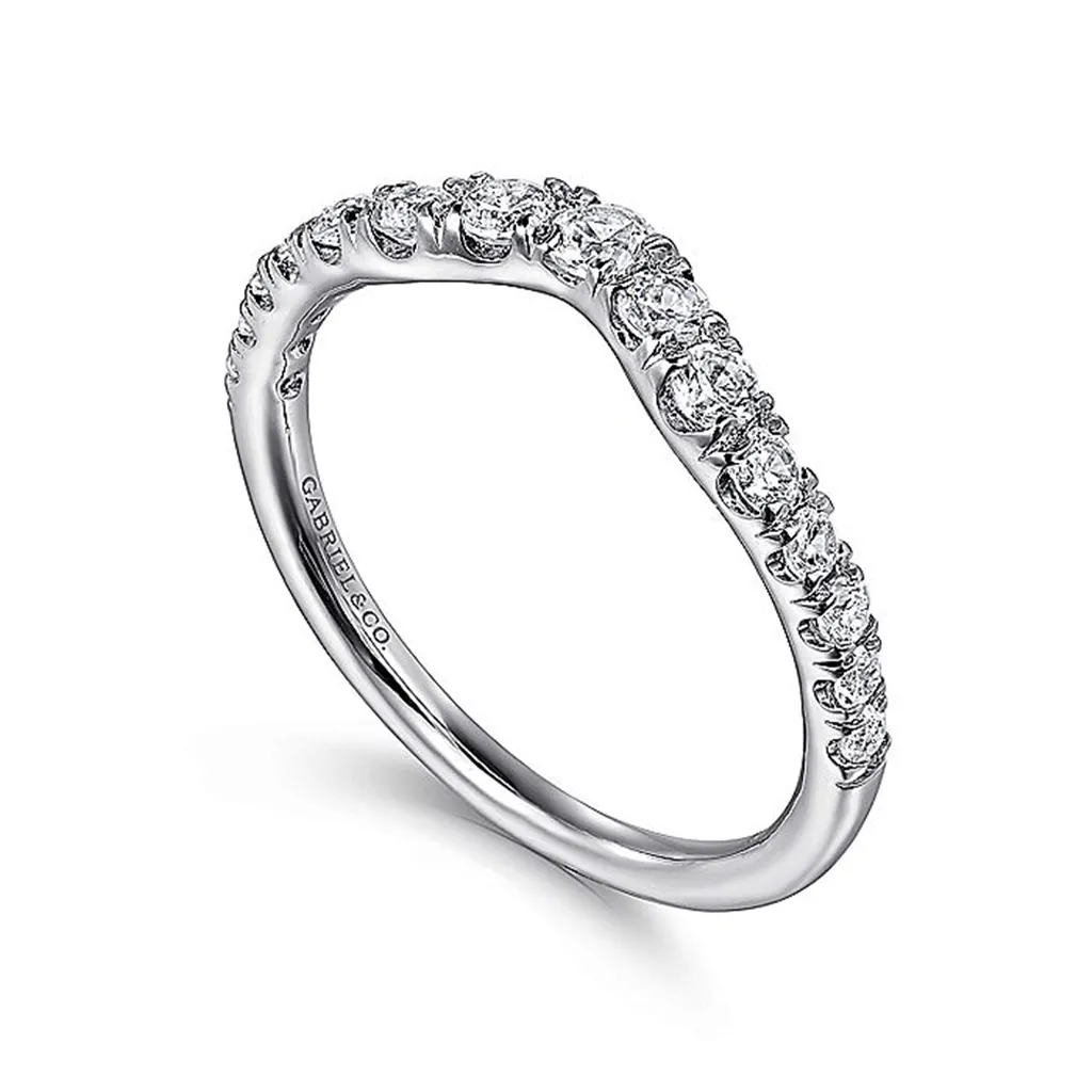 14K White Gold Curved French Pavé Diamond Wedding Band