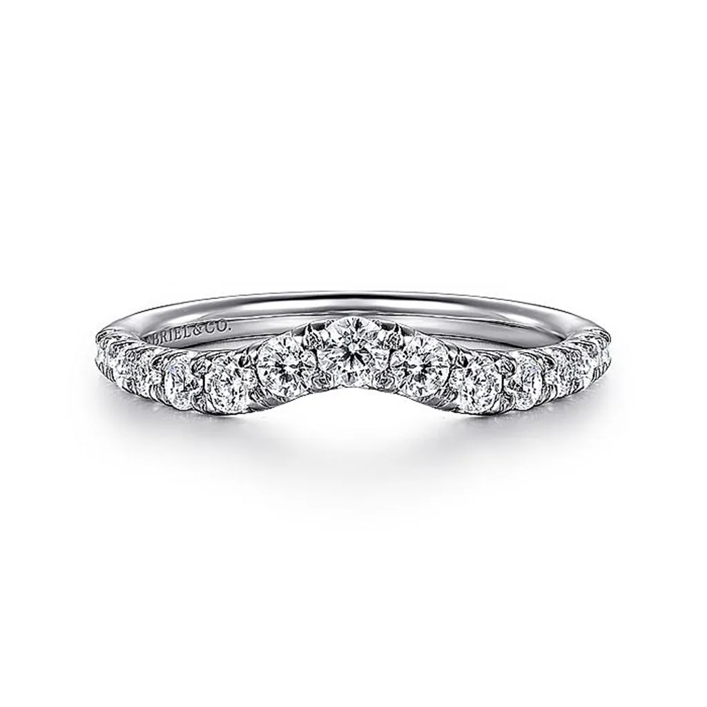 14K White Gold Curved French Pavé Diamond Wedding Band