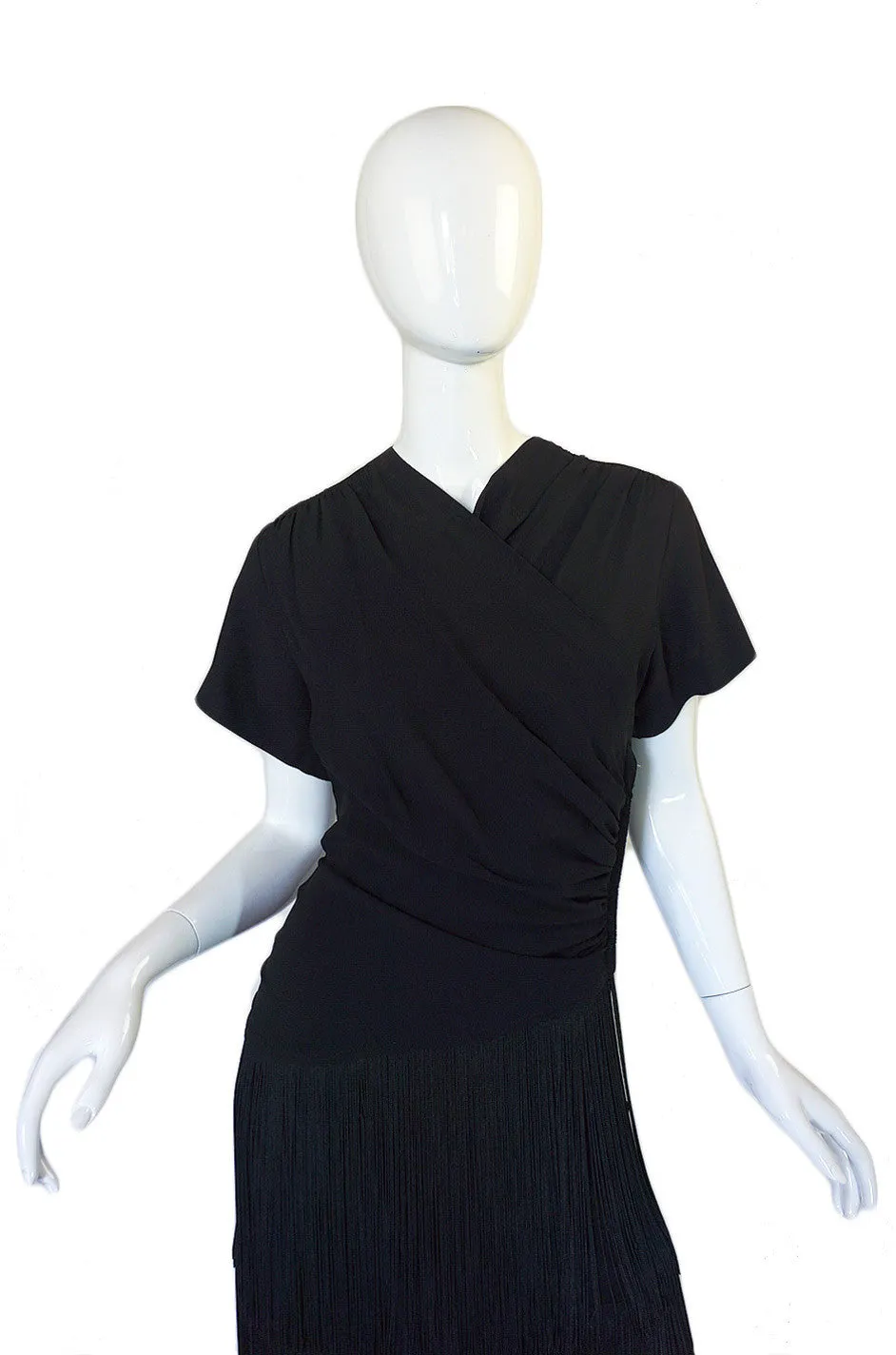 1940s Fringed Silk Crepe Wiggle Dress