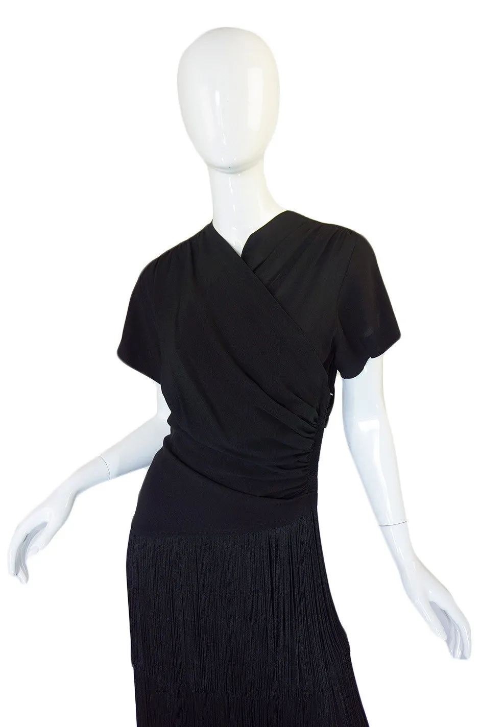 1940s Fringed Silk Crepe Wiggle Dress