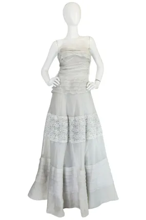 1950s Hardy Amies Couture Fine Silk Organza & Lace Dress