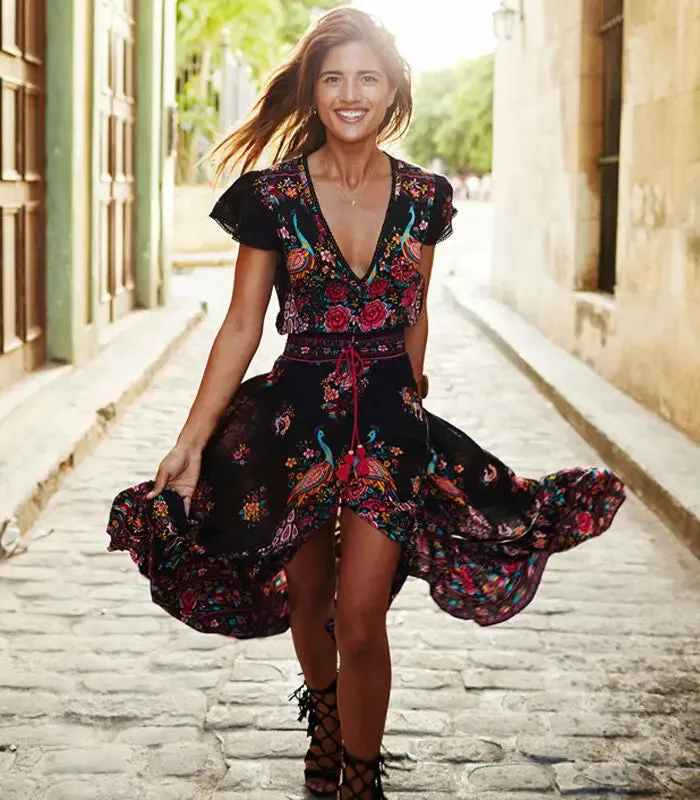 2024 Summer Beach Party Sundress: Women's Boho Floral Evening Dress