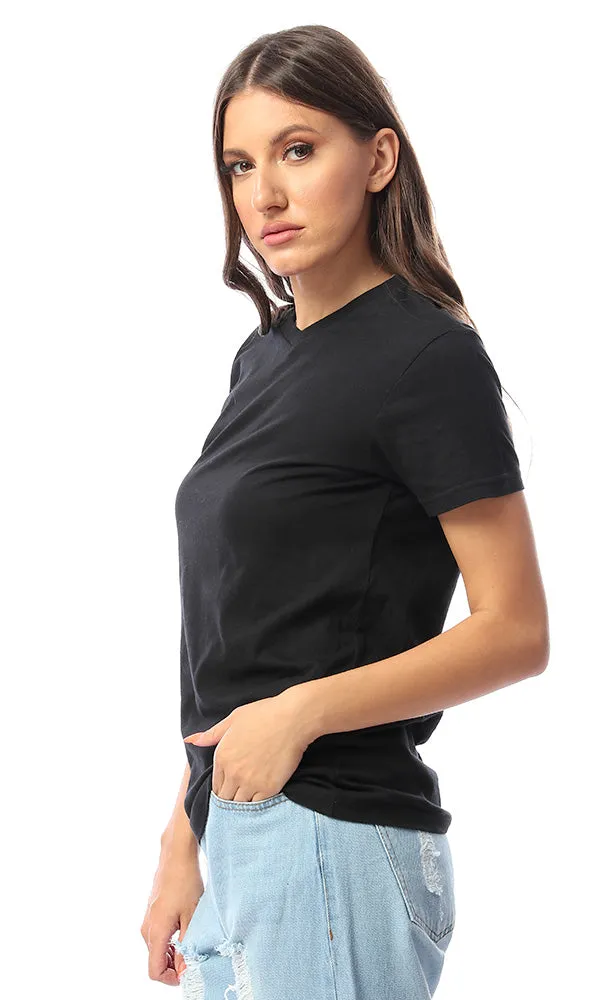 21219 Black V-Neck Slip On Comfy Tee