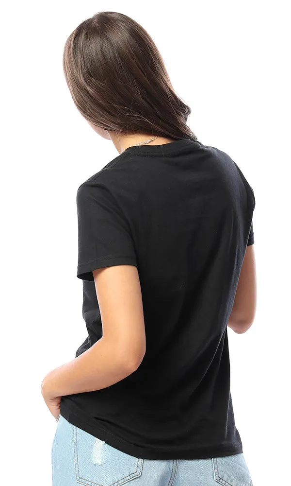 21219 Black V-Neck Slip On Comfy Tee