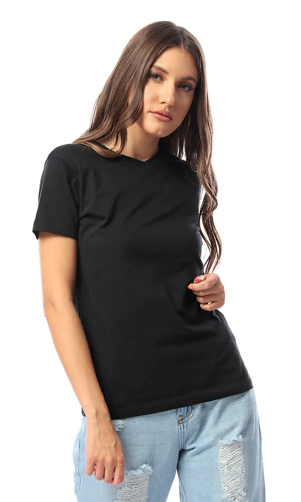 21219 Black V-Neck Slip On Comfy Tee