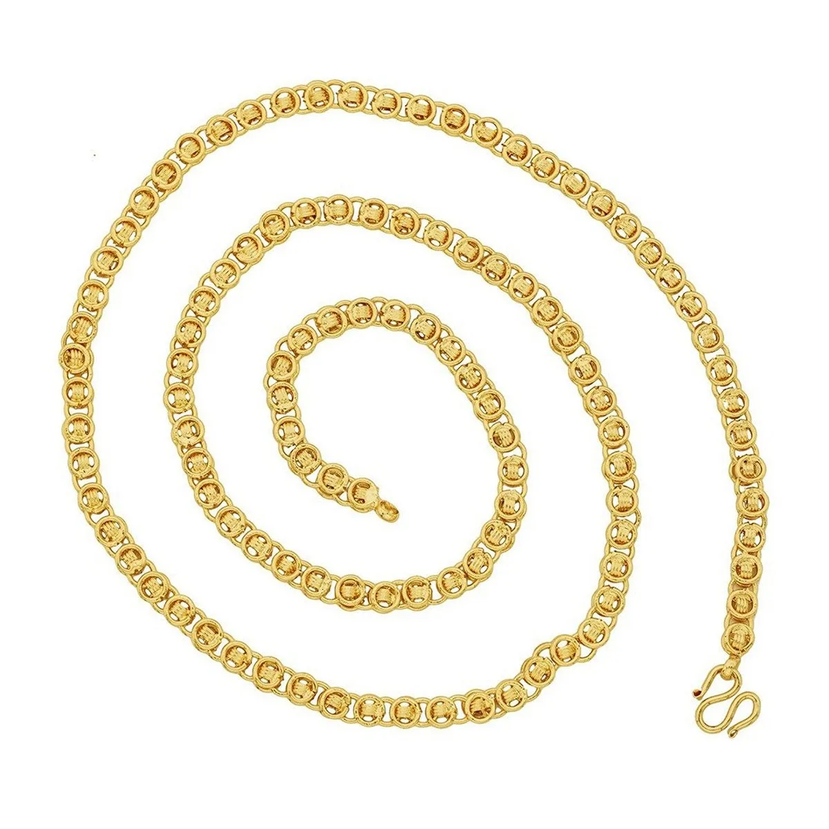 3D Traditonal Button 22K Gold Plated 25" Chain For Women