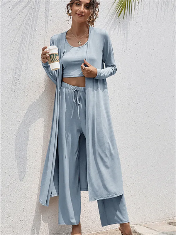 3Pcs Tank Top & Pants Coat Set