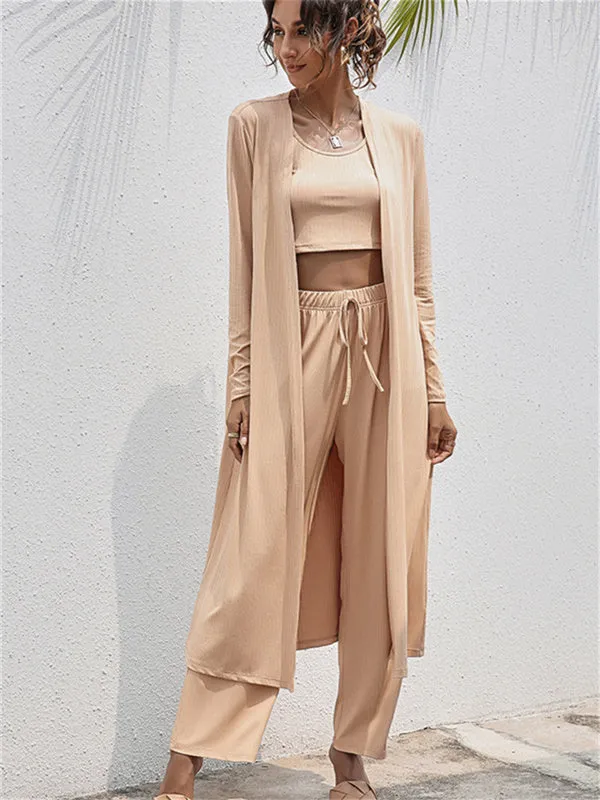 3Pcs Tank Top & Pants Coat Set