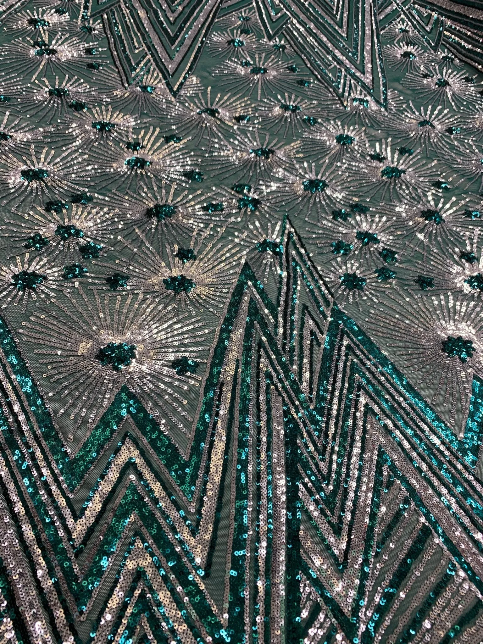 4 Way Stretch Iridescent Geometric Sequin Embroidered Mesh Lace Fabric