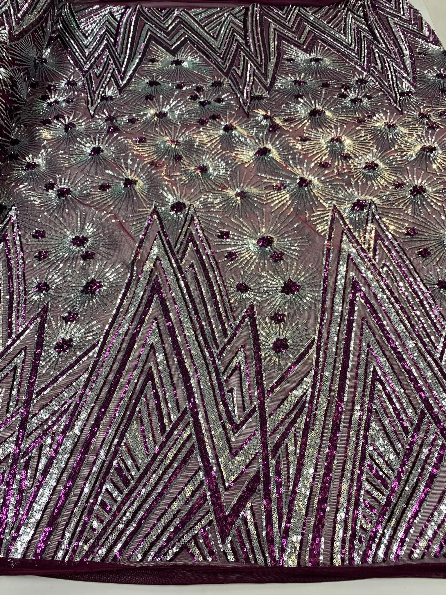 4 Way Stretch Iridescent Geometric Sequin Embroidered Mesh Lace Fabric