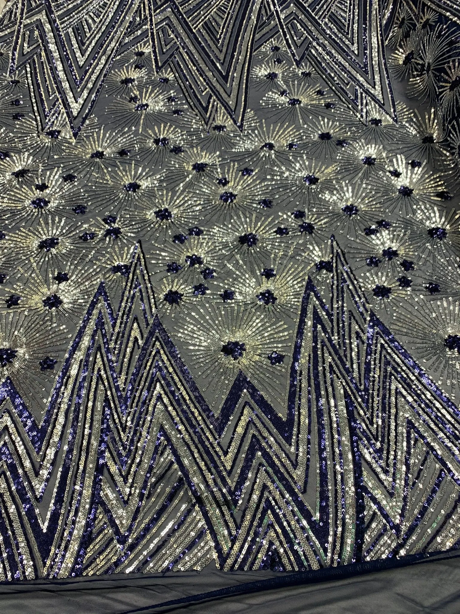 4 Way Stretch Iridescent Geometric Sequin Embroidered Mesh Lace Fabric