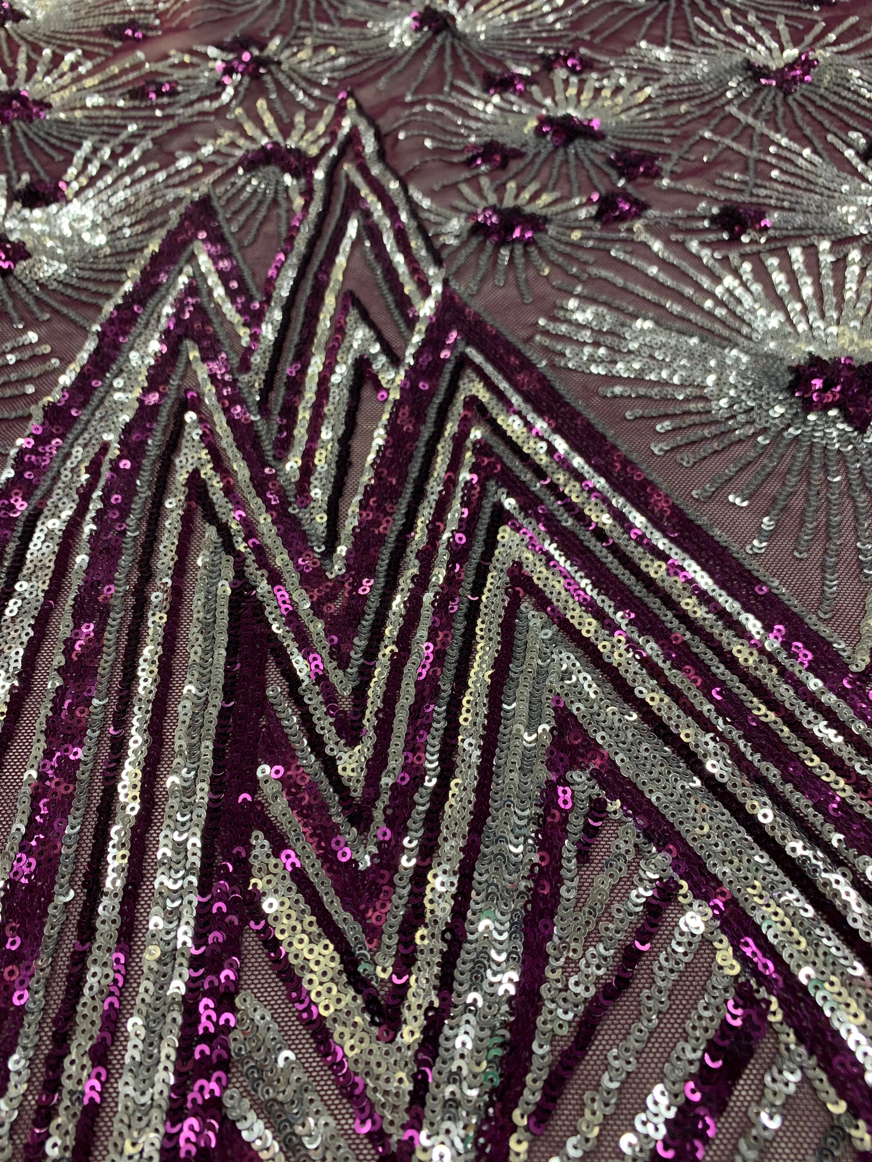 4 Way Stretch Iridescent Geometric Sequin Embroidered Mesh Lace Fabric