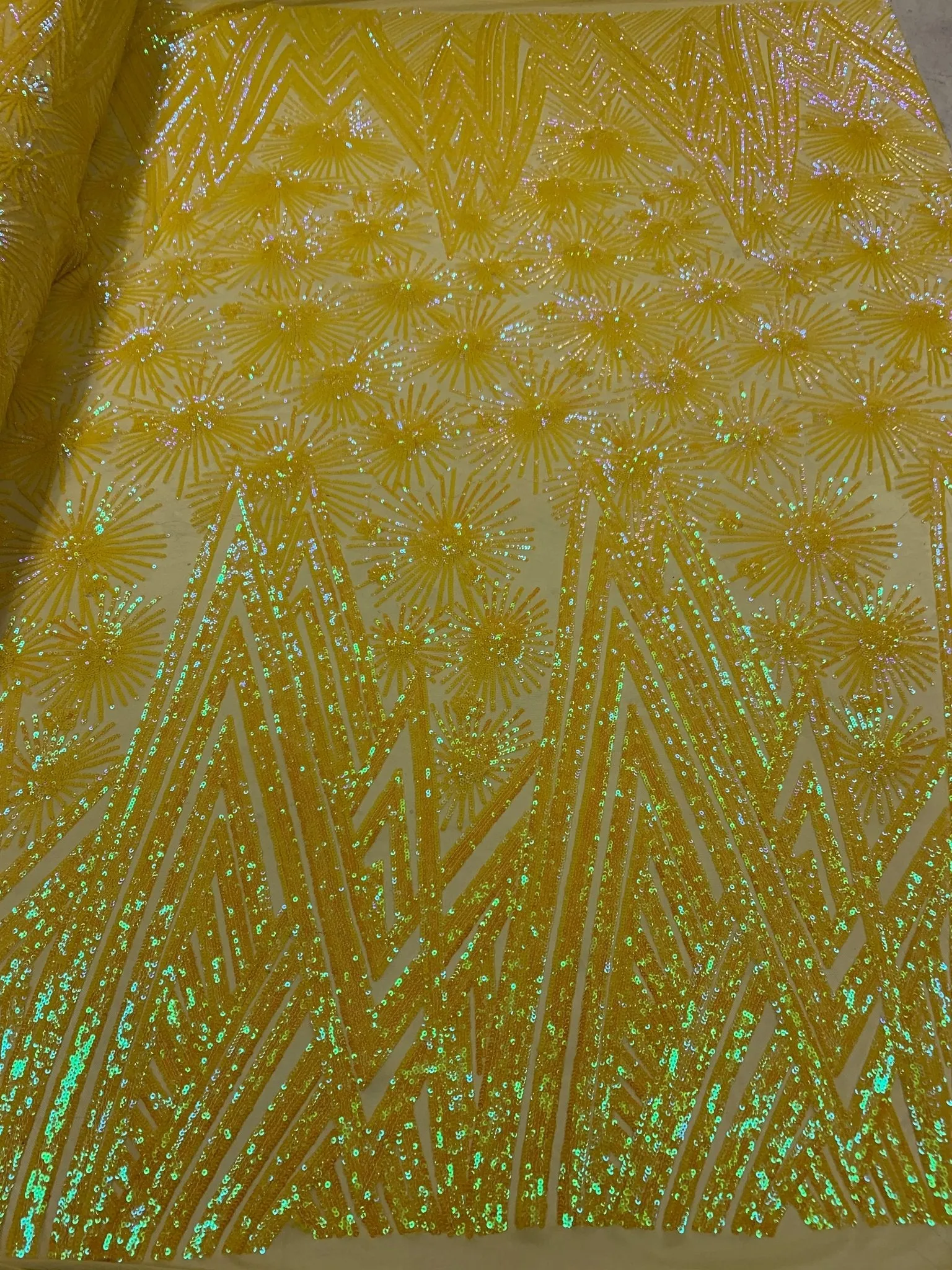 4 Way Stretch Iridescent Geometric Sequin Embroidered Mesh Lace Fabric