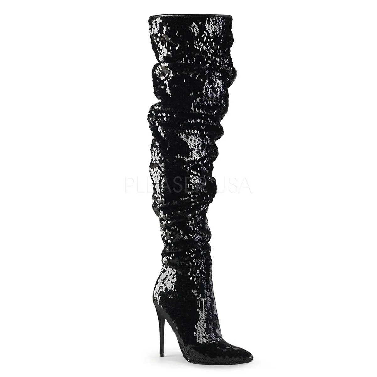 5" Heel Ruched Sequins Knee Boot (COURTLY-3011)