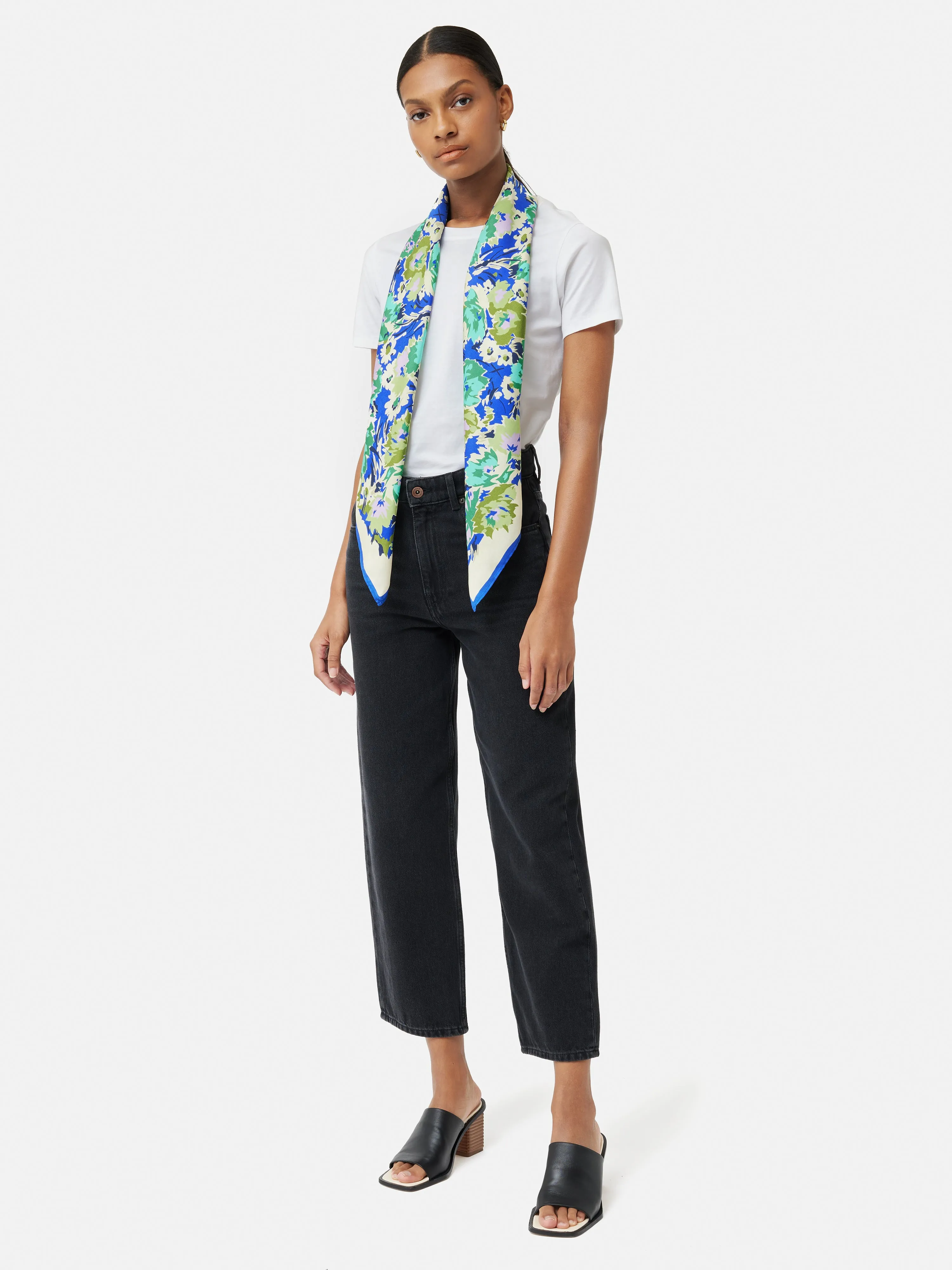 Abstract Meadow Silk Scarf | Blue