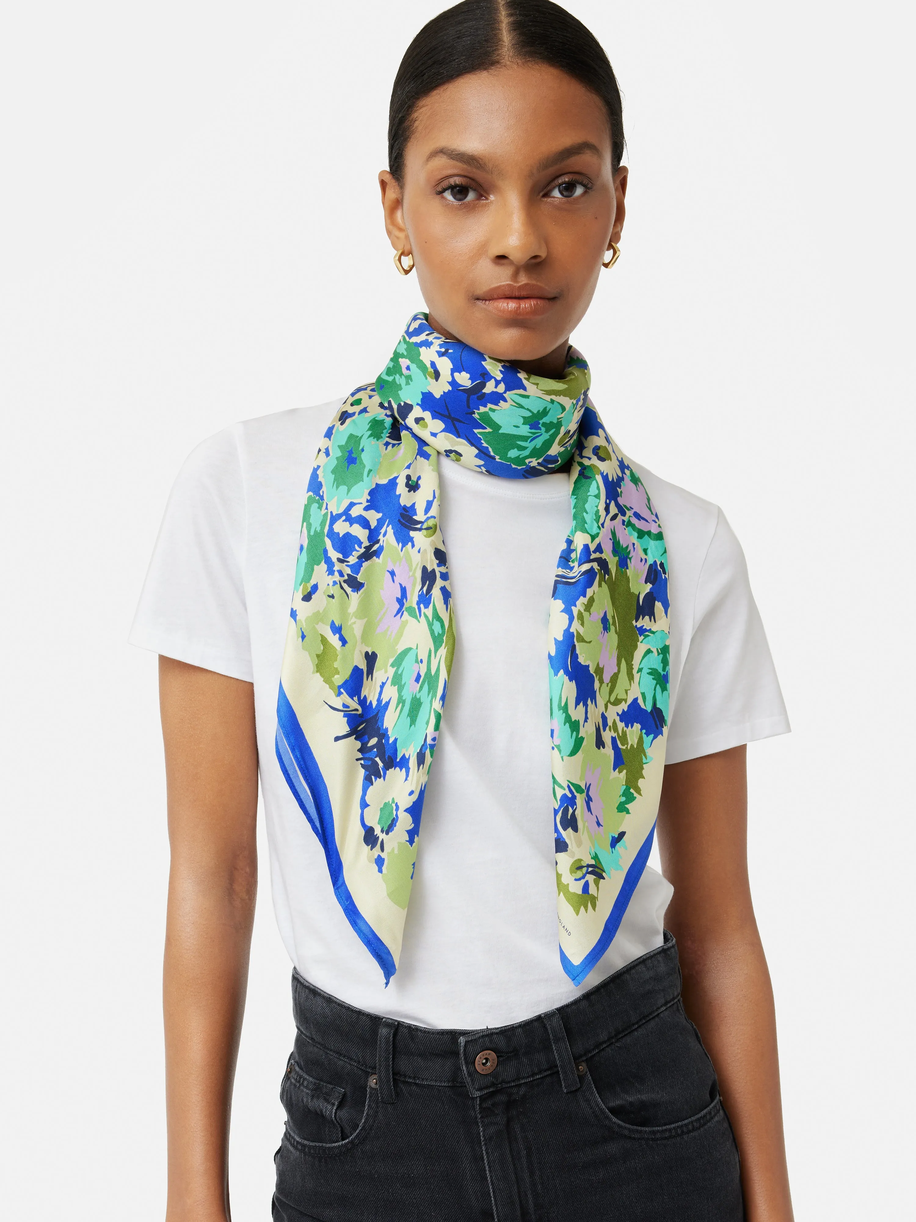 Abstract Meadow Silk Scarf | Blue