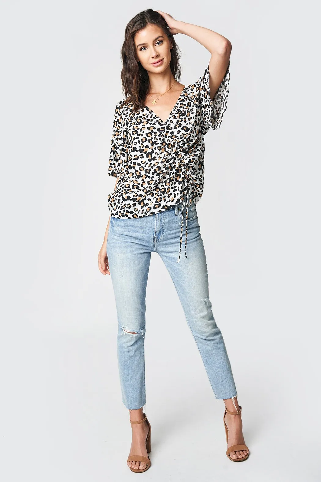 Adler Asymmetrical Drawstring Leopard Print Top