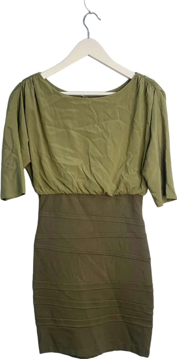 Alice   Olivia Olive Green Draped Bodice Dress UK Size 8