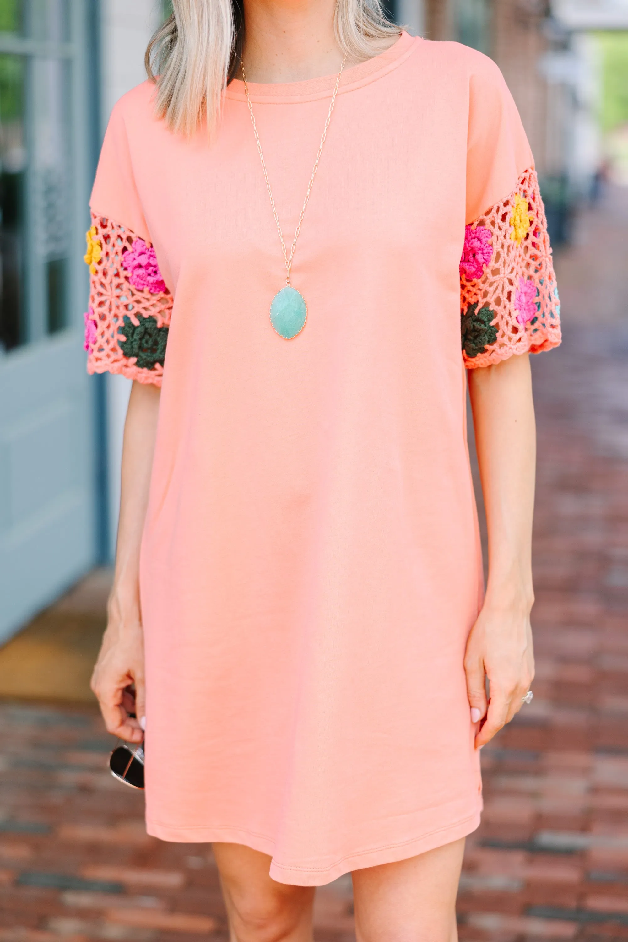 All A Dream Cantaloupe Orange Crochet Dress