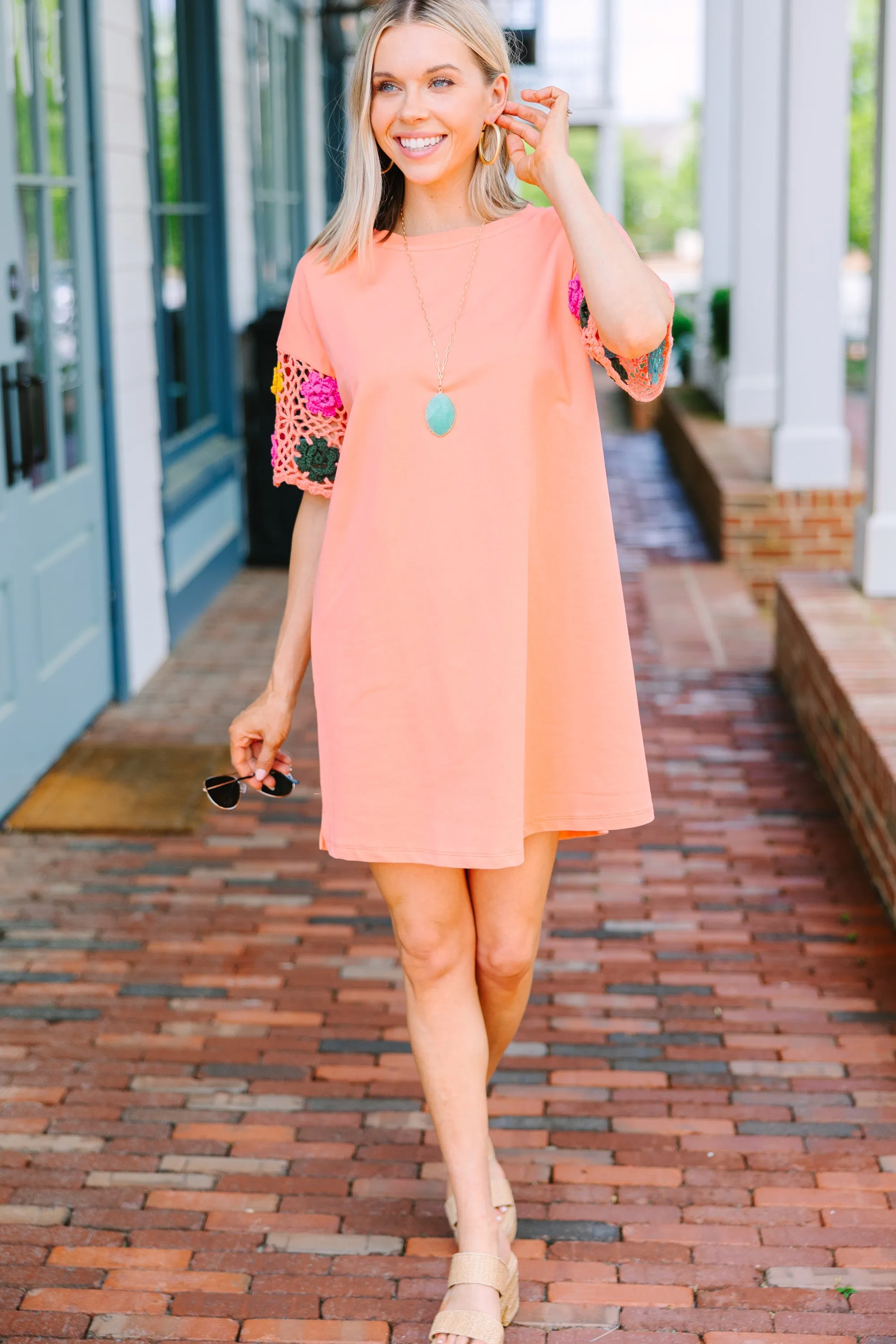 All A Dream Cantaloupe Orange Crochet Dress