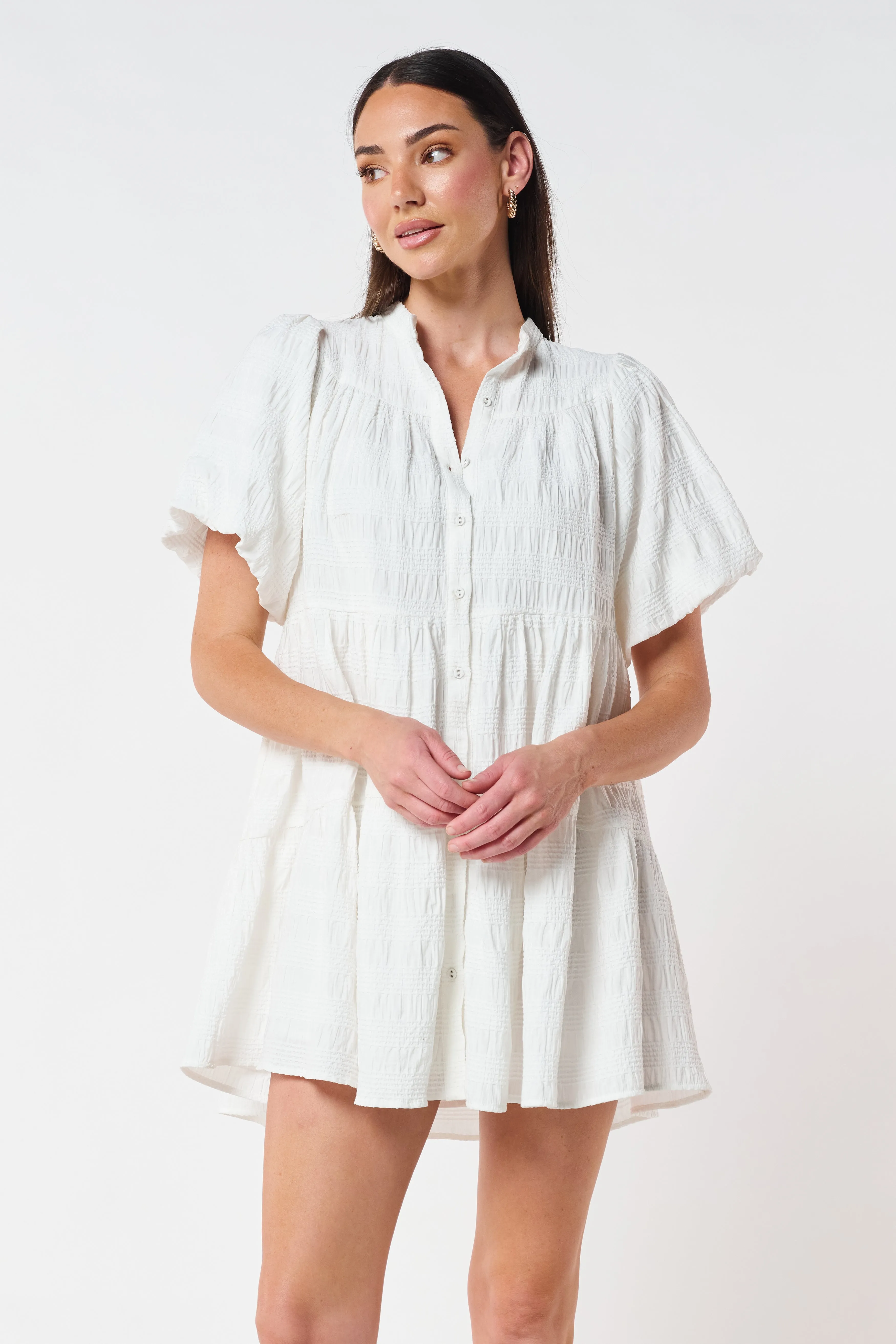 Aloha Button Down Babydoll Dress - Off-White