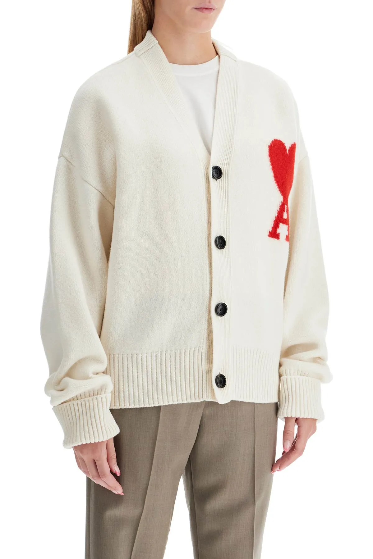 AMI ALEXANDRE MATIUSSI pure virgin wool cardigan with jacquard logo