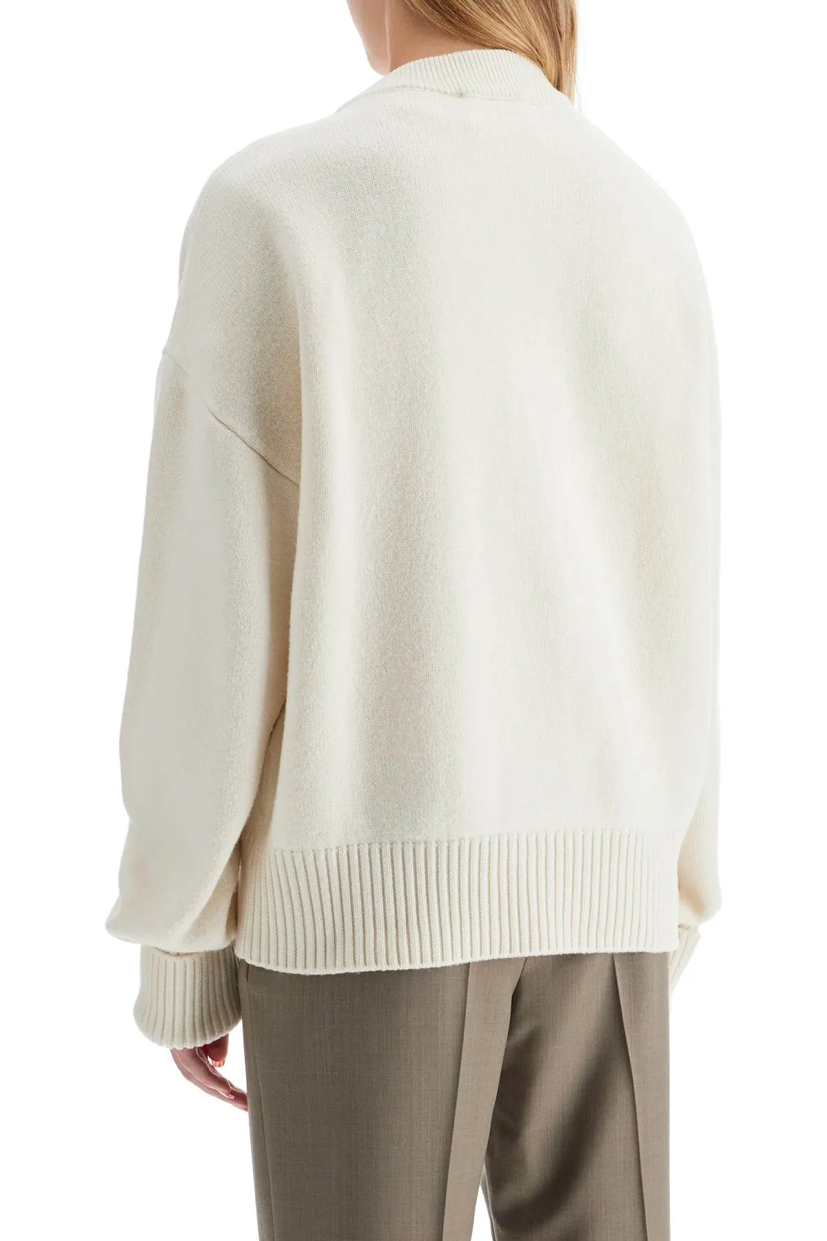 AMI ALEXANDRE MATIUSSI pure virgin wool cardigan with jacquard logo