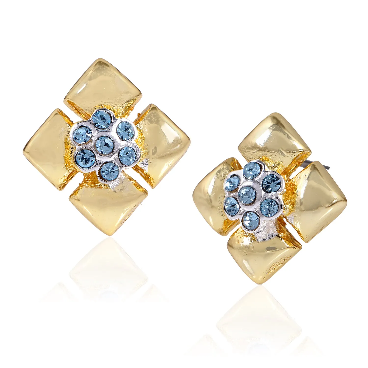 Aqua Austrian Crystal Geometric Stud Earrings