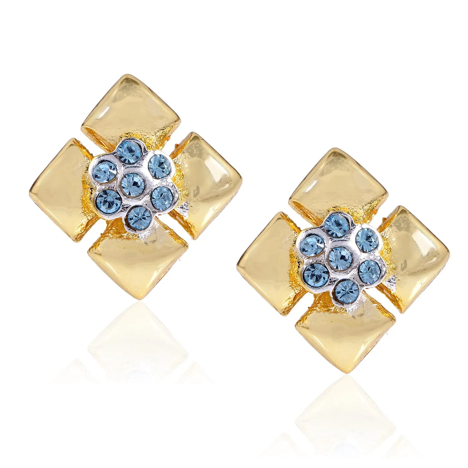 Aqua Austrian Crystal Geometric Stud Earrings