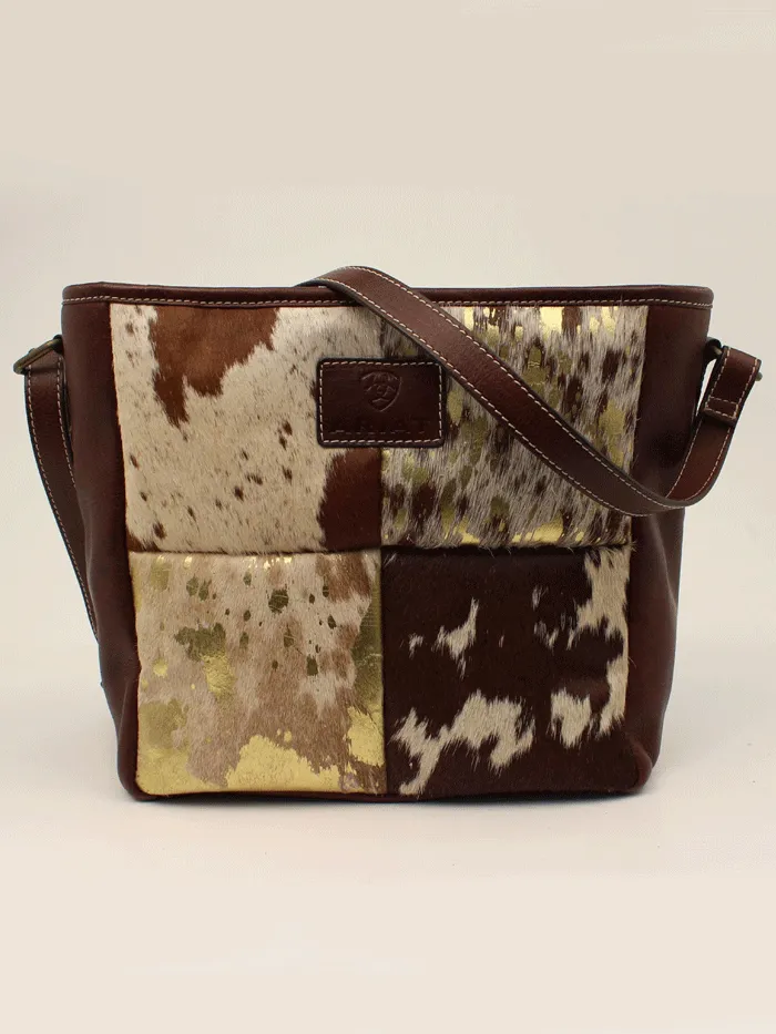 Ariat A770008102 Womens Calf Hair Patchwork Savannah Collection Messenger Bag Brown