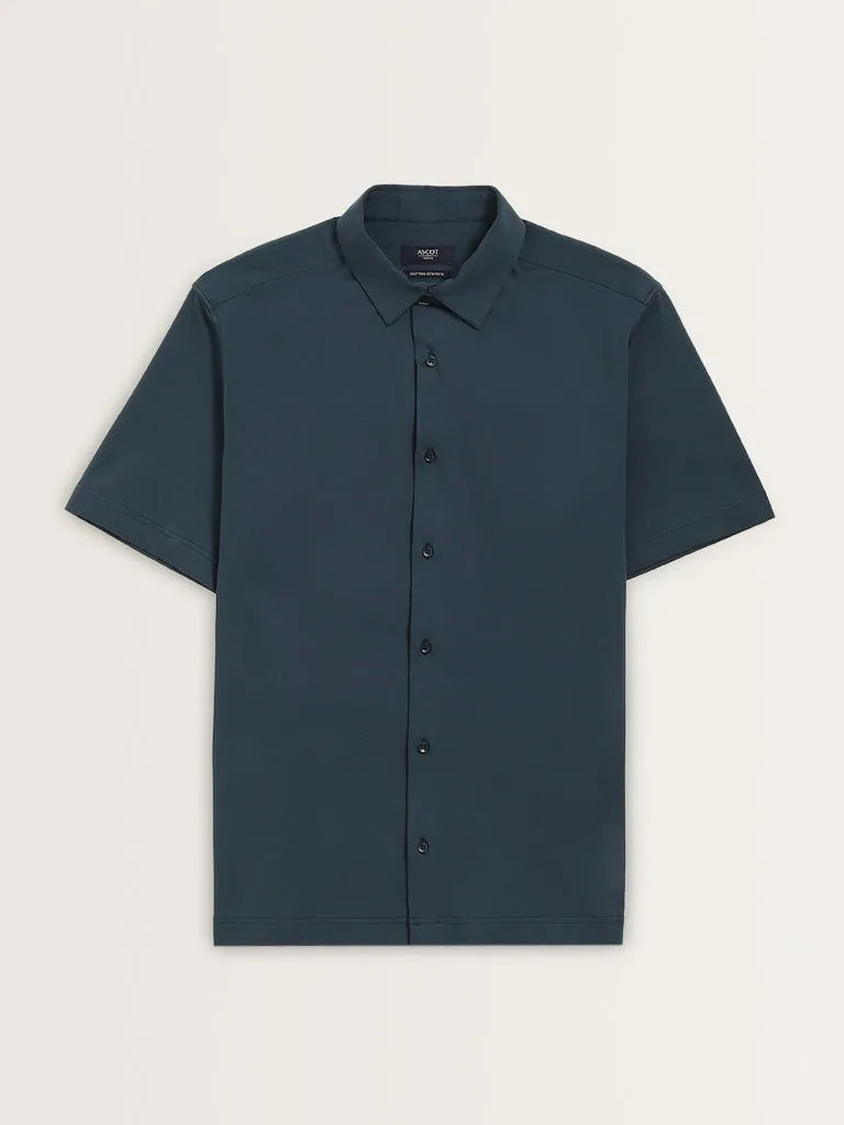 Ascot Dark Teal Cotton Blend Relaxed Fit Shirt