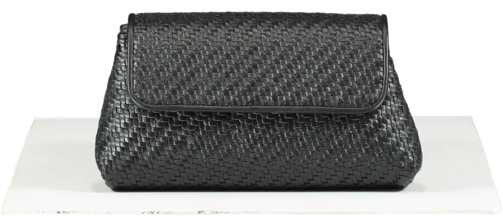 Aspinal Of London Black Evening Clutch In Woven Leather One Size