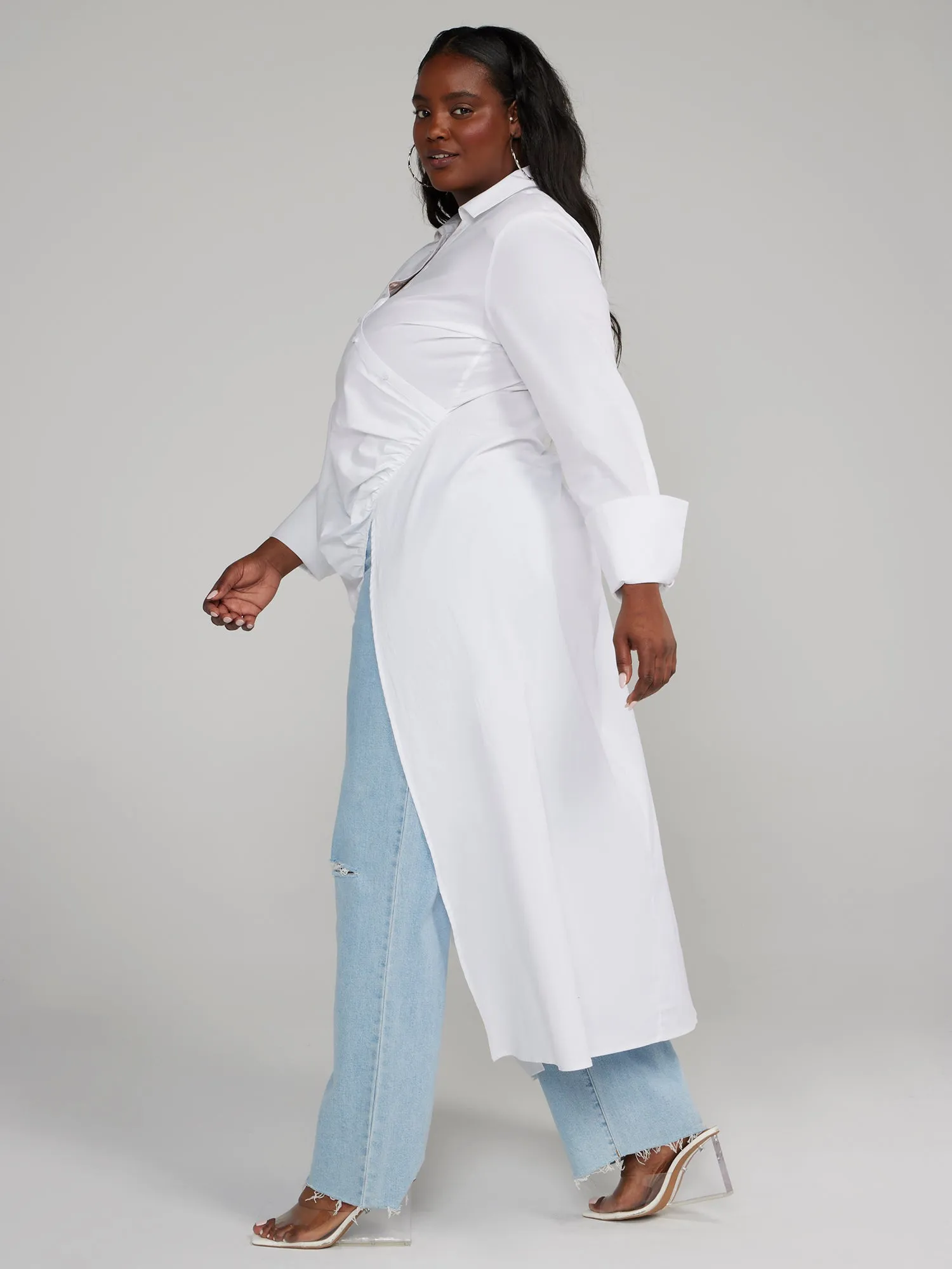 Asymmetrical Button-Down Maxi Length Shirt