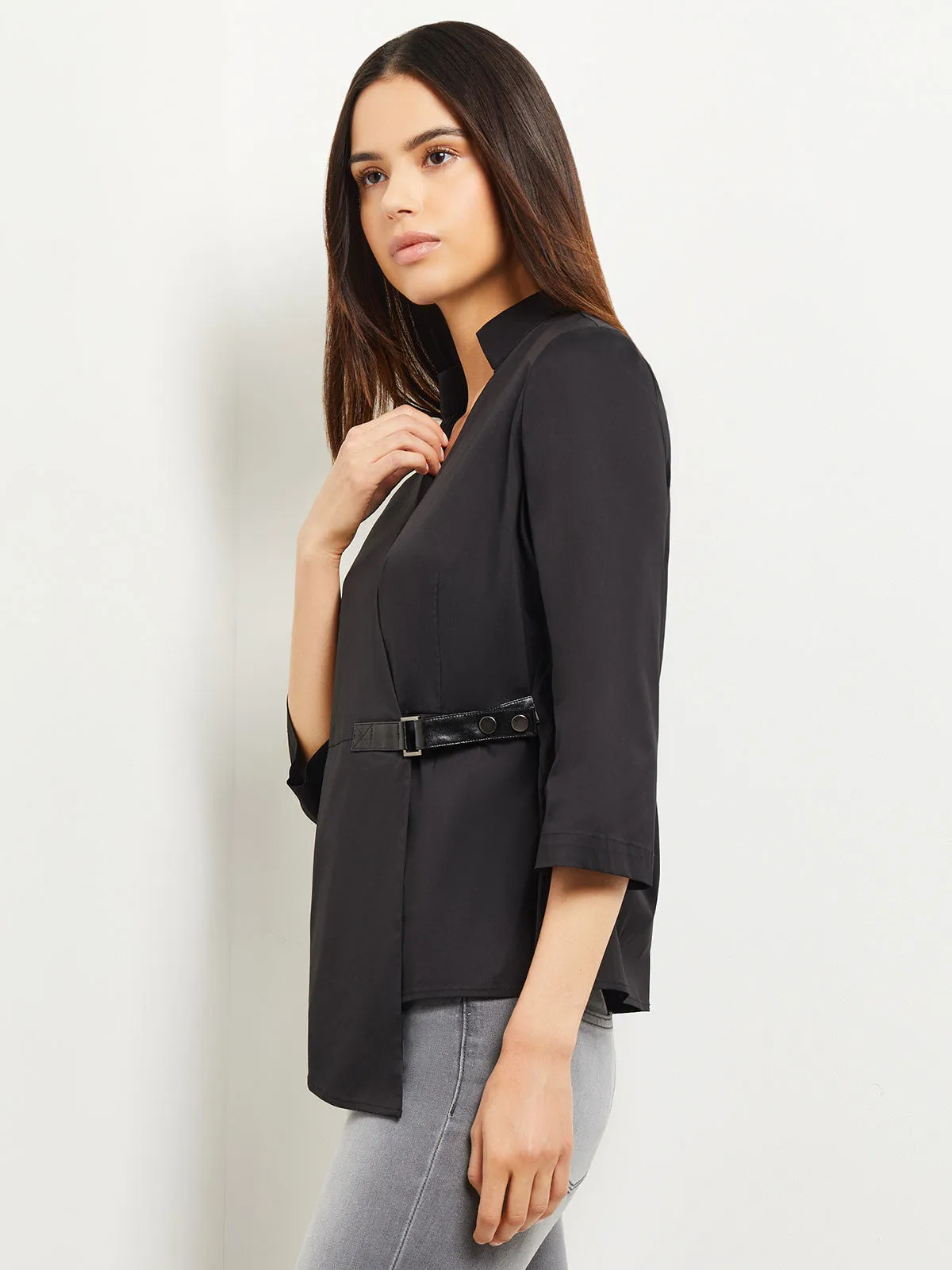 Asymmetrical Side Buckle Cotton Poplin Blouse