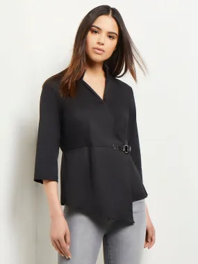 Asymmetrical Side Buckle Cotton Poplin Blouse