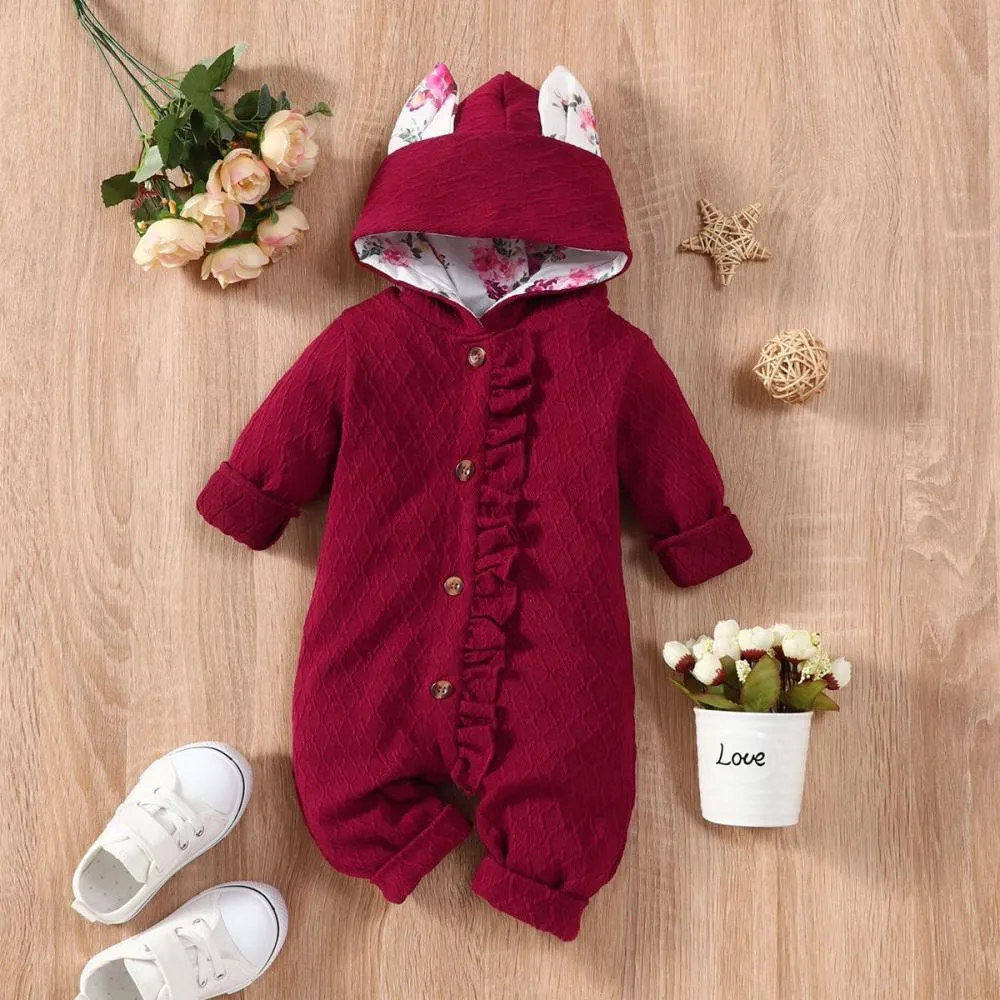 Autumn Winter Casual Hooded Baby Jumpsuit Wholesale Baby Clothes