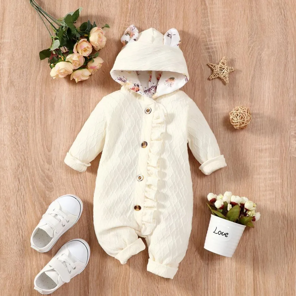 Autumn Winter Casual Hooded Baby Jumpsuit Wholesale Baby Clothes