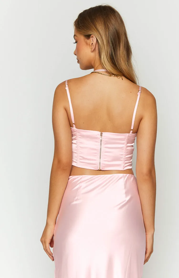 Azriel Pink Satin Corset Top