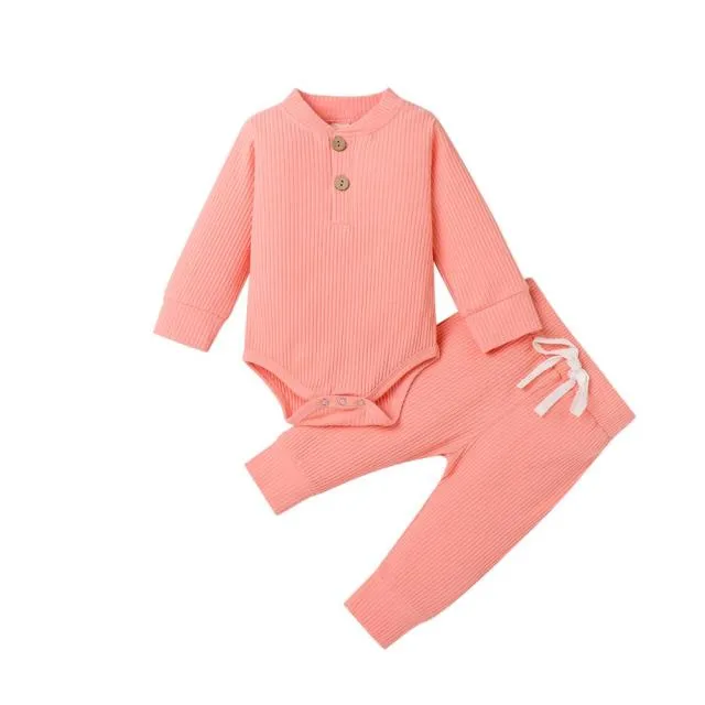 Baby Cotton Set Outfit - Pants and Long Sleeve Romper