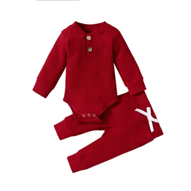 Baby Cotton Set Outfit - Pants and Long Sleeve Romper