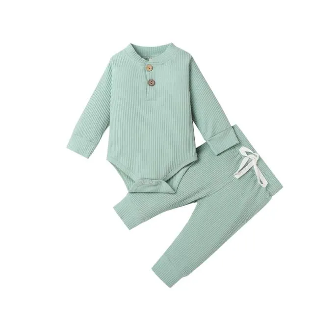 Baby Cotton Set Outfit - Pants and Long Sleeve Romper