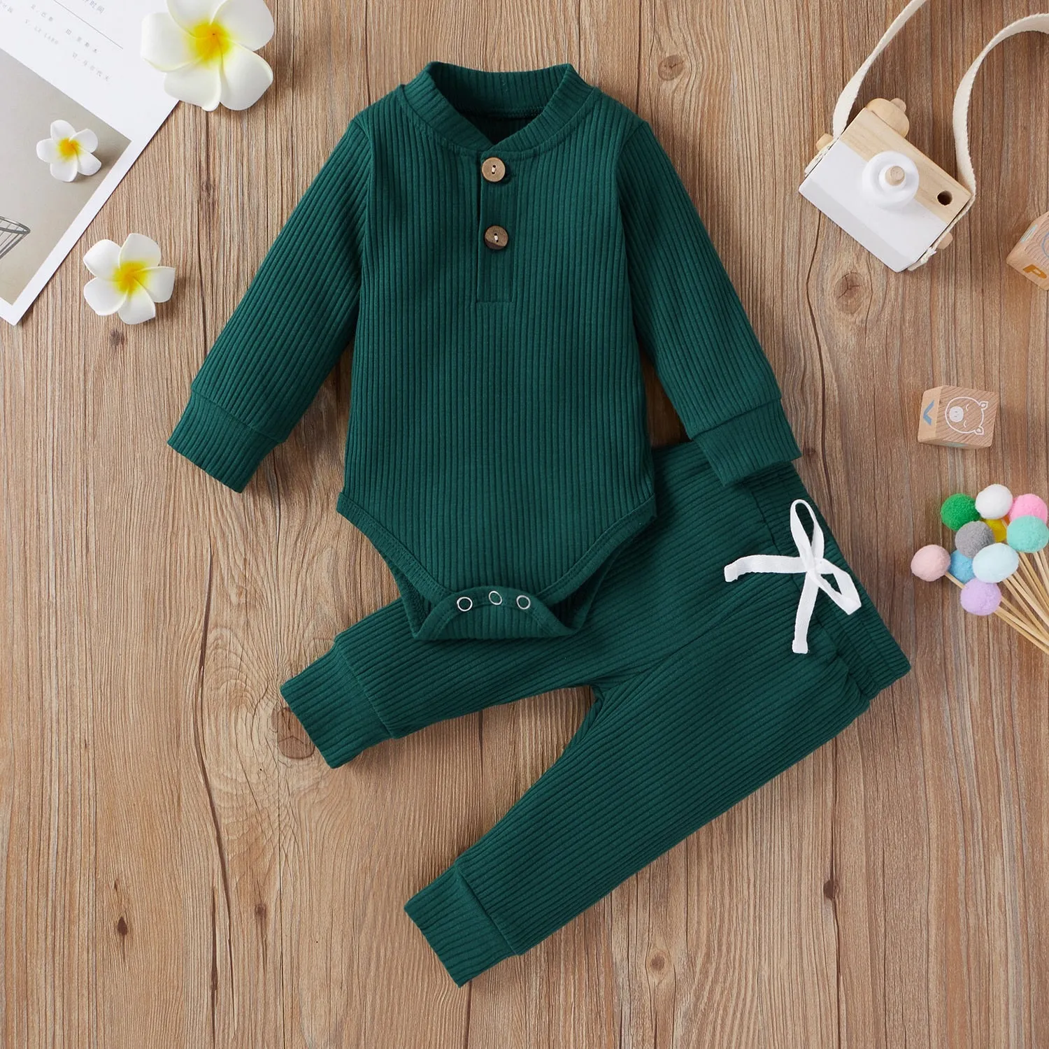 Baby Cotton Set Outfit - Pants and Long Sleeve Romper