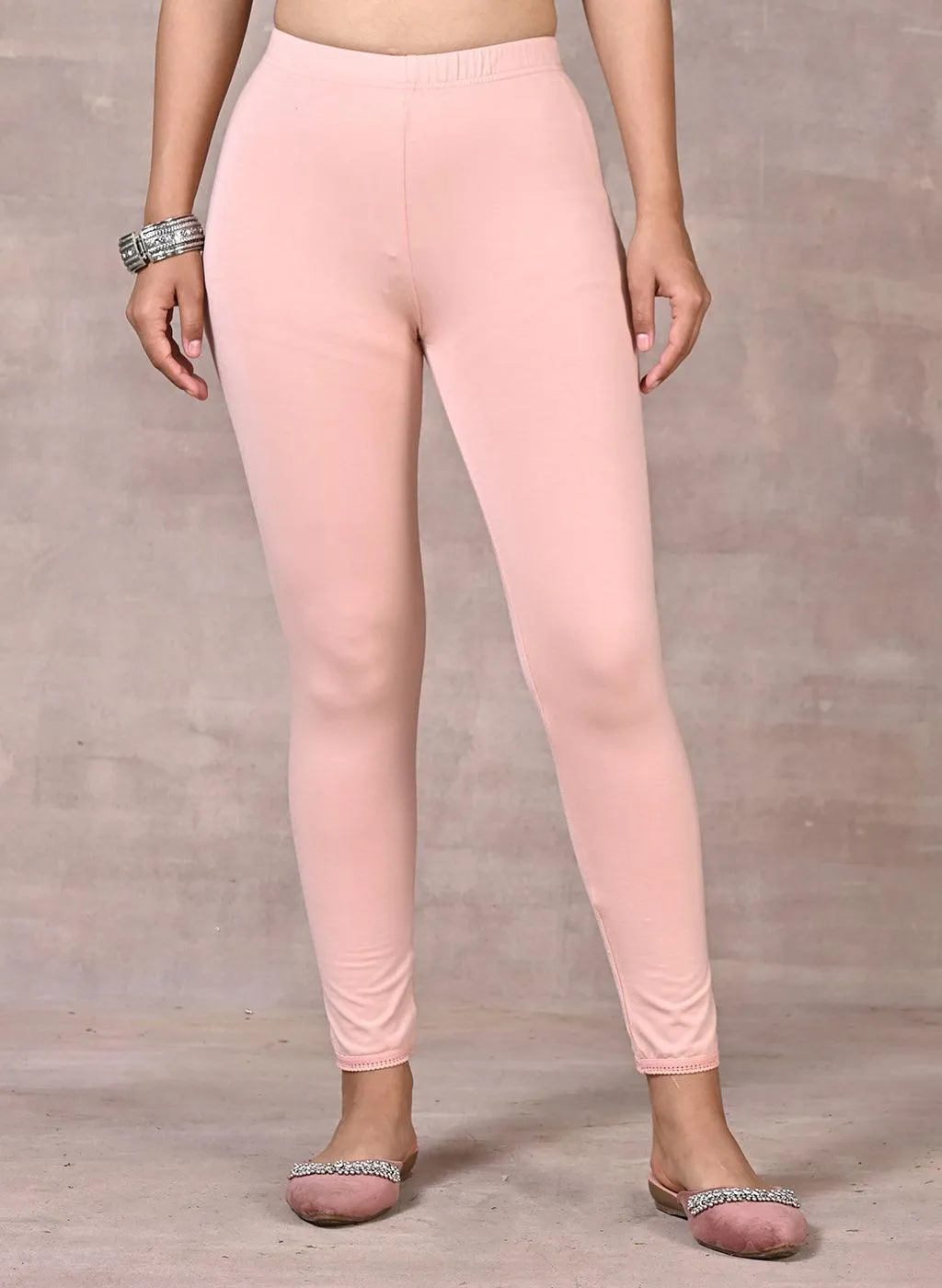 Baby Pink Ankle Length Plain Legging