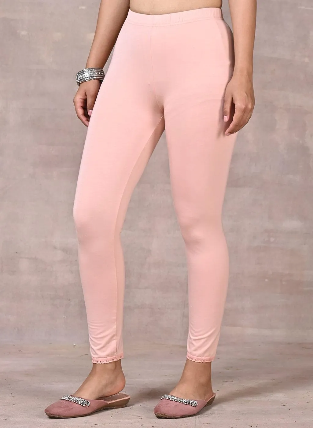 Baby Pink Ankle Length Plain Legging